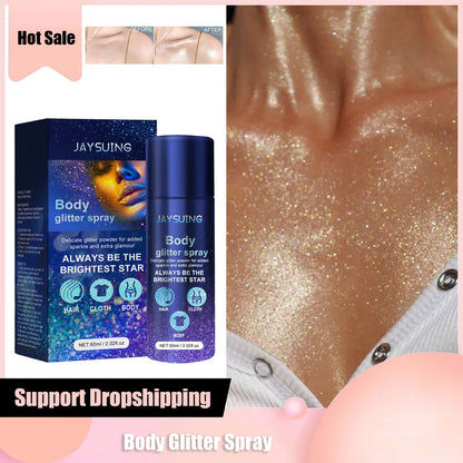 Highlighter Powder Spray Waterproof Long Lasting Shiny Face Contour Hair Body Clothes Glitter Makeup for Dating Nightclub Party