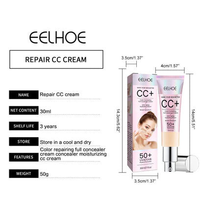 EELHOE Foundation CC Cream Waterproof Concealer Full Coverage Natural Oil-Control Whitening Cosmetics Long Lasting SPF 50 Makeup