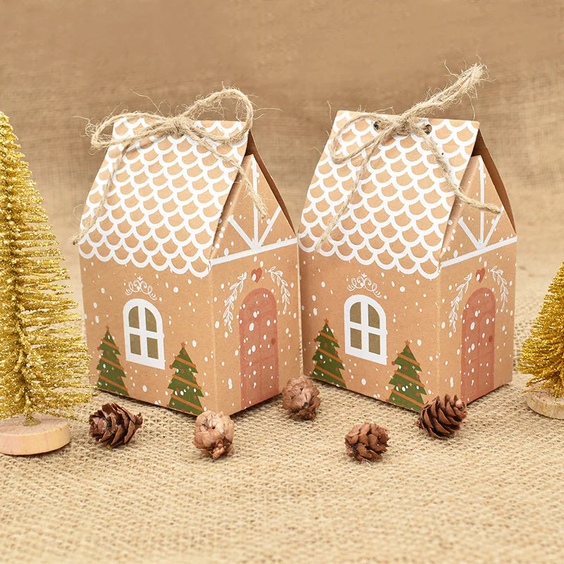 5/10pcs Christmas House Shape Candy Box Gift Bags Xmas DIY Cookie Candy Packaging Boxes Party Decoration Christmas Tree Pendants