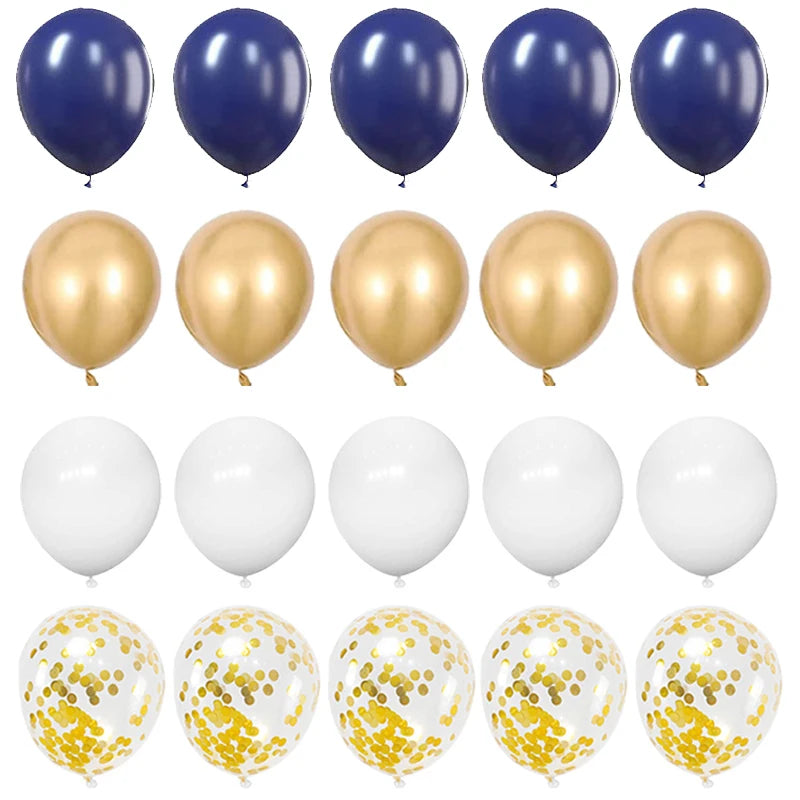 20pcs 12inch Navy Blue Gold Confetti Metallic Balloons Happy Birthday Party Decorations Adult Kids Baby Shower Wedding Supplies