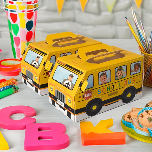 5Pcs Cartoon School Bus Shape Snacks Candy Box Gift Packing Boxes for Kids Birthday Back To School Party Favors Box Decoration