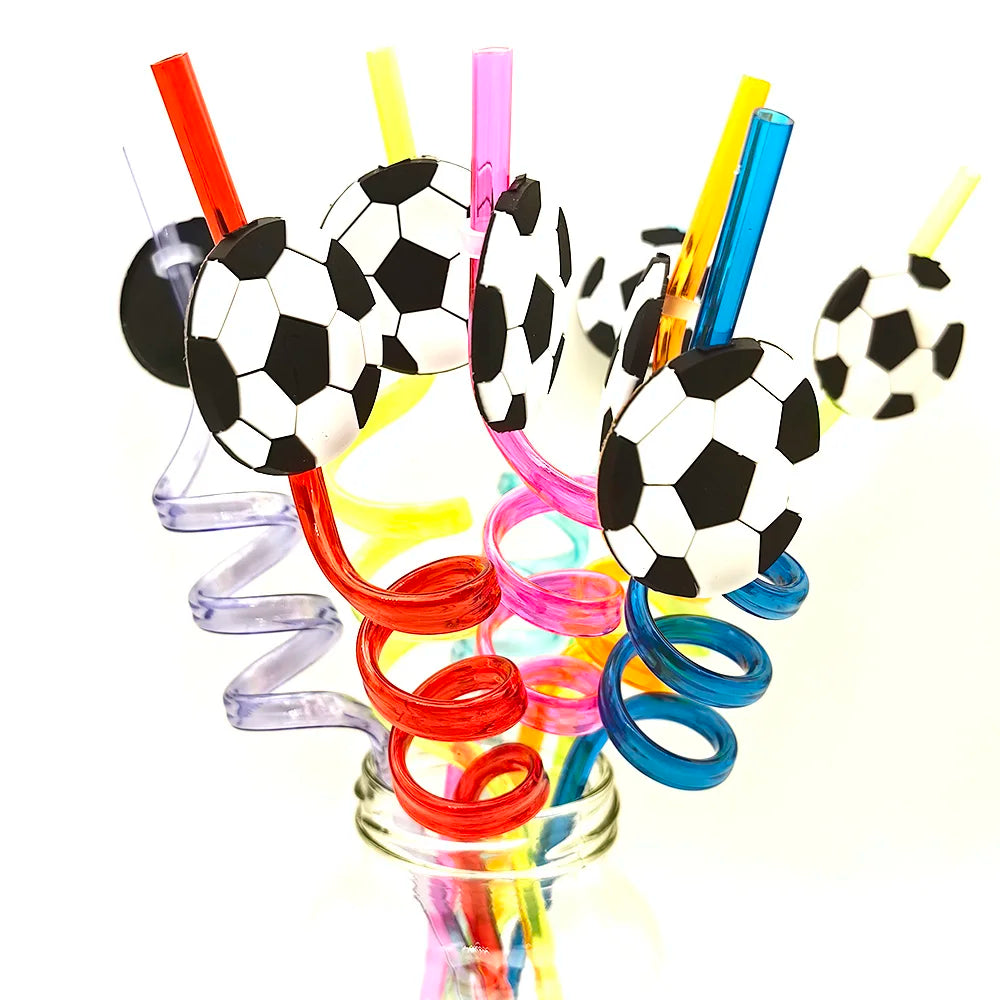 Straws for Soccer Party Favors Reusable Plastic Straws Boys Kids Football Soccer Themed Birthday Party Supplies