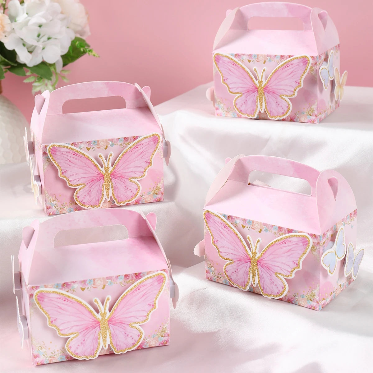 4pcs Butterfly Candy Gift Box Pink Purple Butterfly Birthday Party Decorations KIds Wedding Supplies Baby Shower Cookie Gift Box