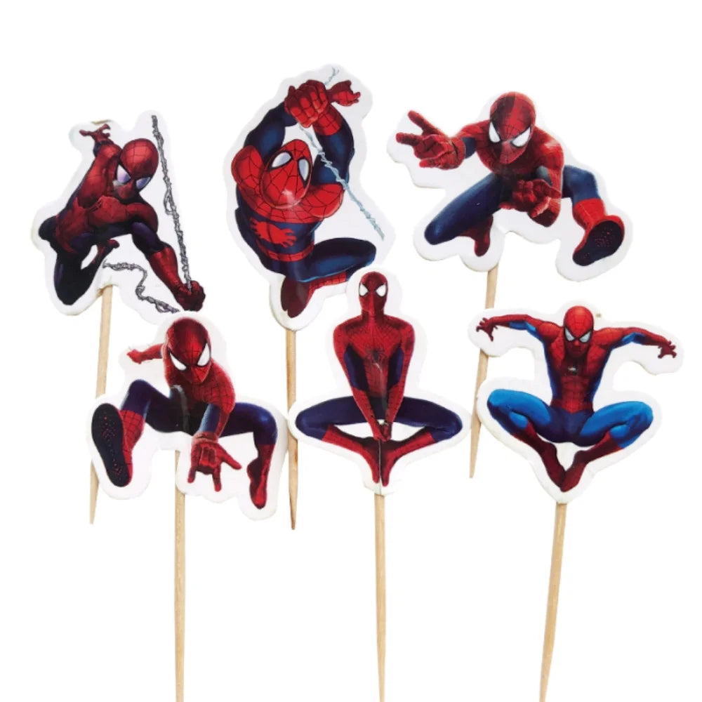 24Pcs Spiderman Cake Decorations Kids Boy Favor Party Cake Topper Decorates Baby Shower Superhero Cupcake Toppers Decor Supplies