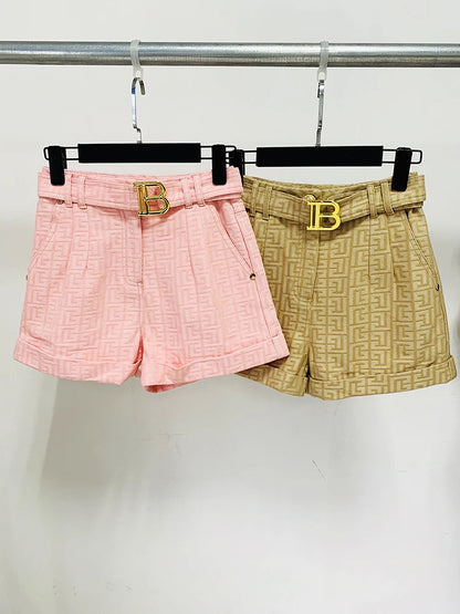 HIGH QUALITY New Fashion 2024 Designer Women's Monogram Jacquard Belted Shorts