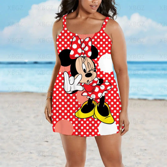 Plus Size Dresses Loose Summer Outfits Woman 2022 Boho Chic Elegant Dress Cartoon Women Sleeveless Sexy Print Disney Mickey New