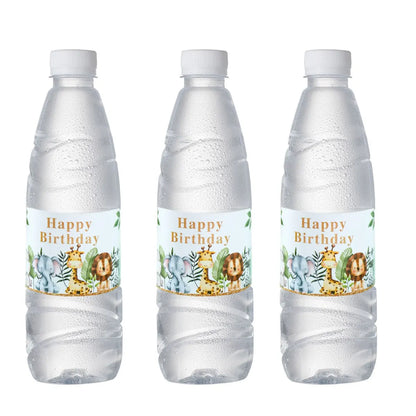 Jungle Animal Water Bottle Stickers Safari Birthday Party Decoration Kids Jungle Themed Party Supplies Wild One Baby Shower