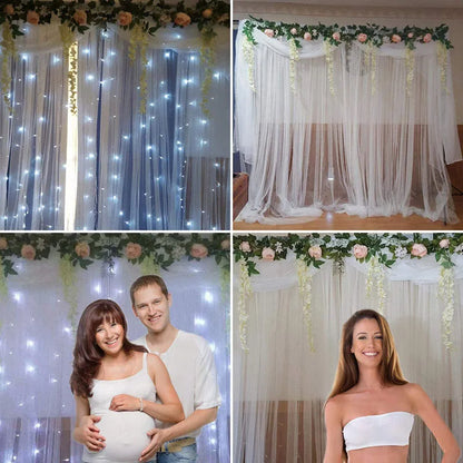 2 Panel 10x10FT White Backdrop Curtains With Lights for Party Wedding Arch Wrinkle Free Photo Background