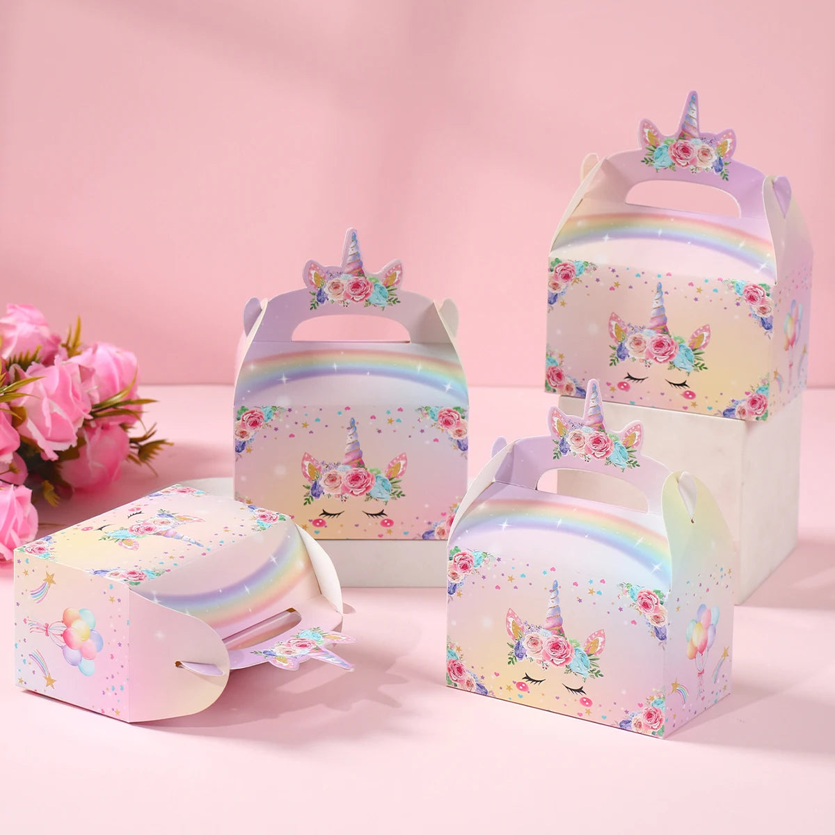 4pcs Candy Boxes Gift Packing Boxes Rainbow Unicorn Birthday Party Decoration Gift Candy Cookie Boxes Baby Shower Party Supplies