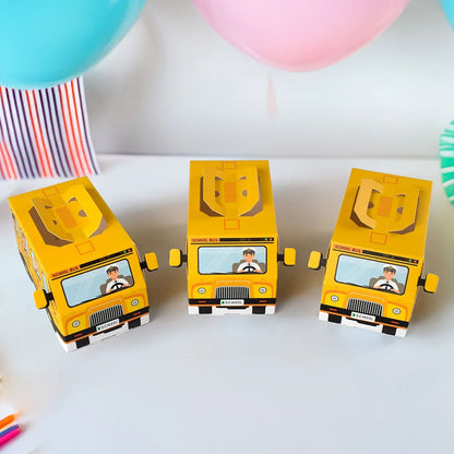 5Pcs Cartoon School Bus Shape Snacks Candy Box Gift Packing Boxes for Kids Birthday Back To School Party Favors Box Decoration