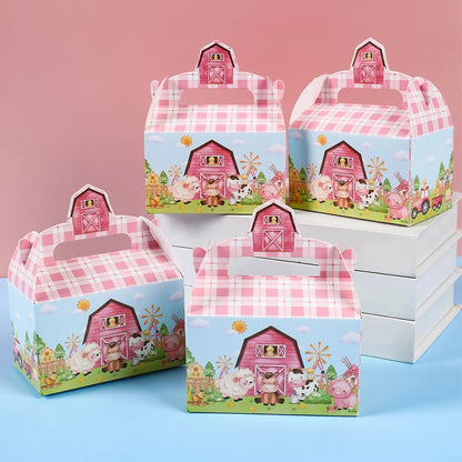 Farm Candy Box Farm Cow Gift Box Birthday Party Supplies Fruit Favors Bag Biscuit Cake Box Kids Baby Shower Party Decorations