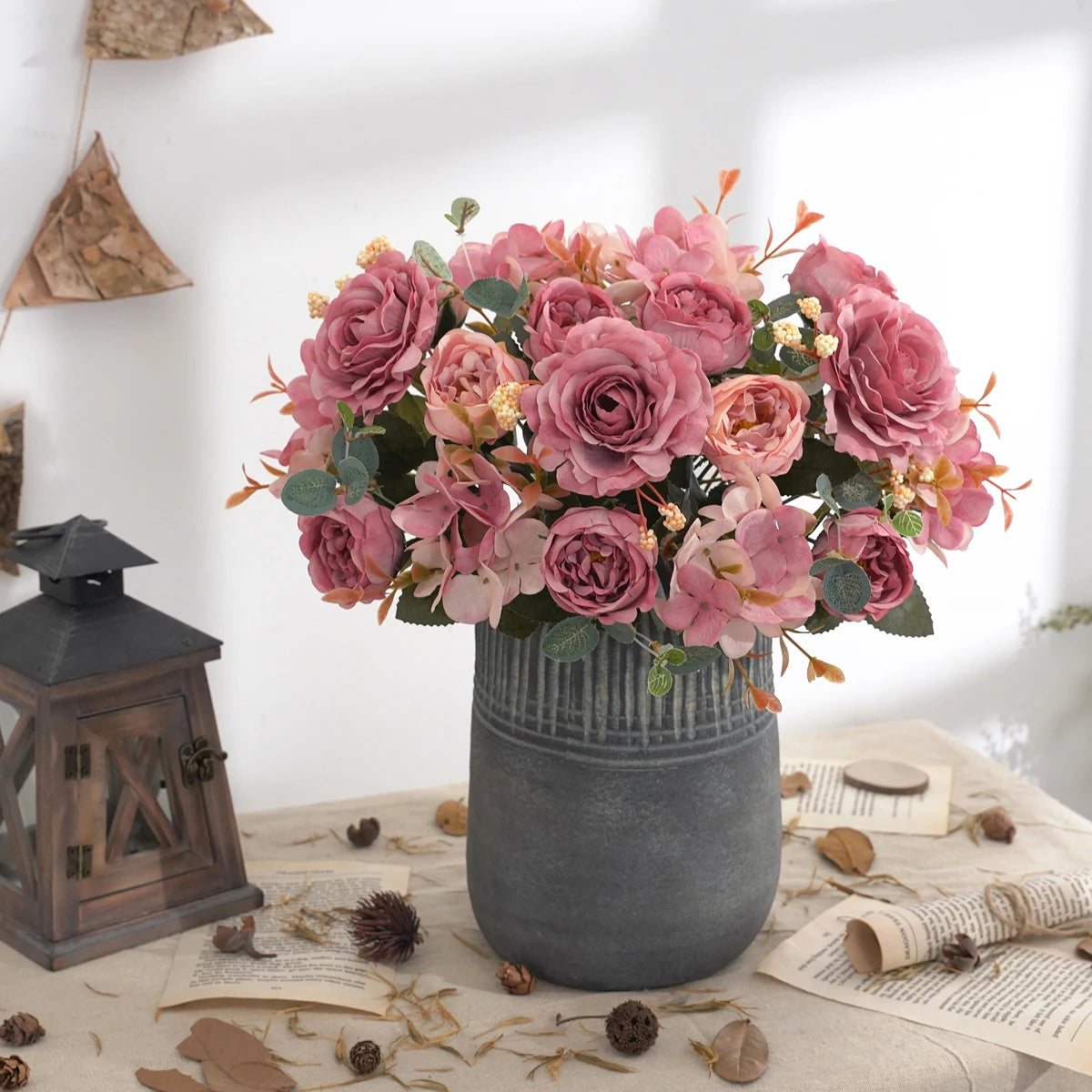 Artificial Flowers with Hydrangea  Silk Fake Flowers 1 Bouquets for Home