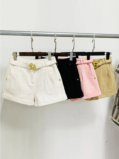 HIGH QUALITY New Fashion 2024 Designer Women's Monogram Jacquard Belted Shorts