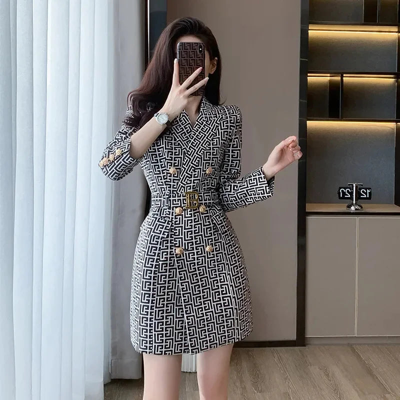 Women's Long Dress Mid-Long Double-Breasted Blazer Trench Coat Female