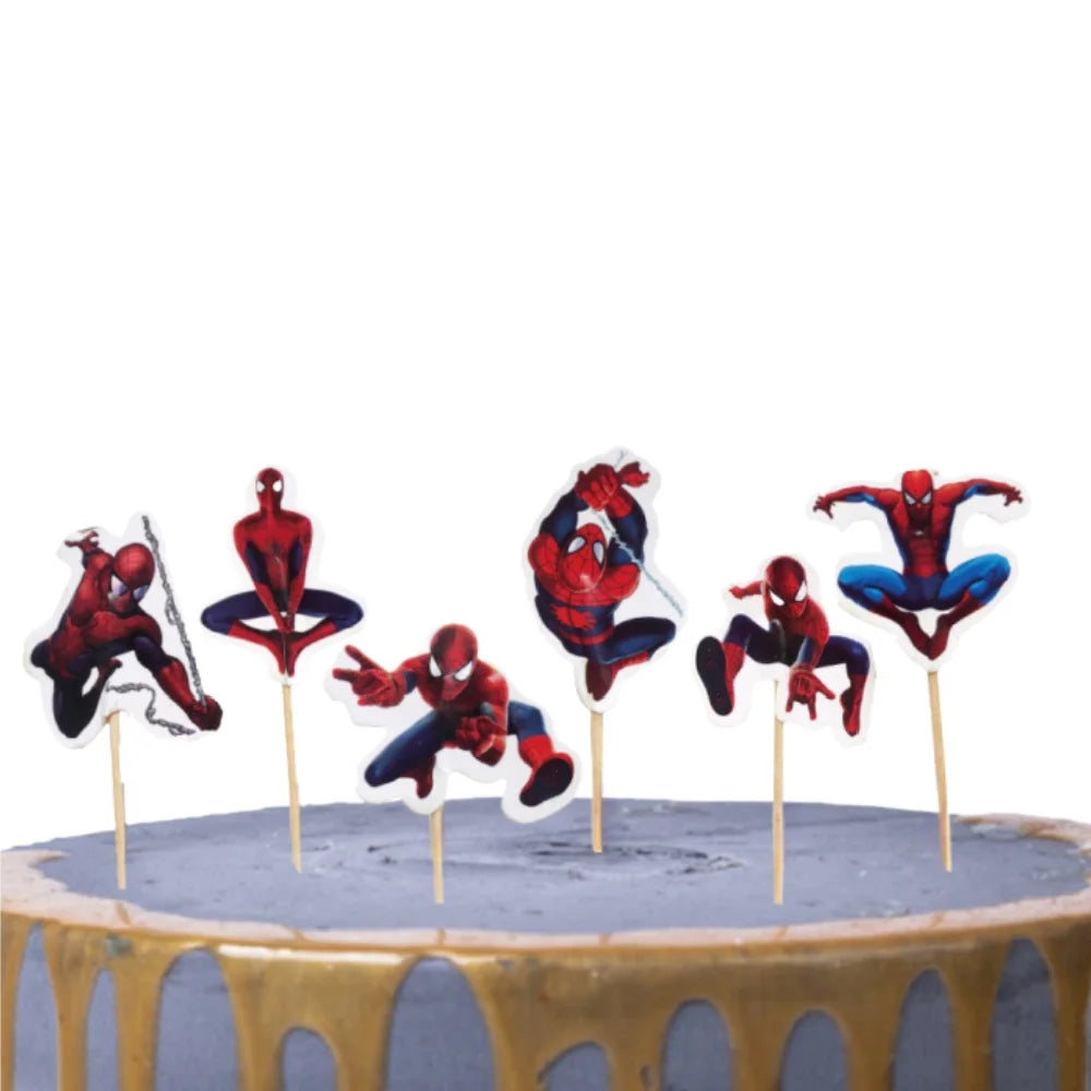 24Pcs Spiderman Cake Decorations Kids Boy Favor Party Cake Topper Decorates Baby Shower Superhero Cupcake Toppers Decor Supplies