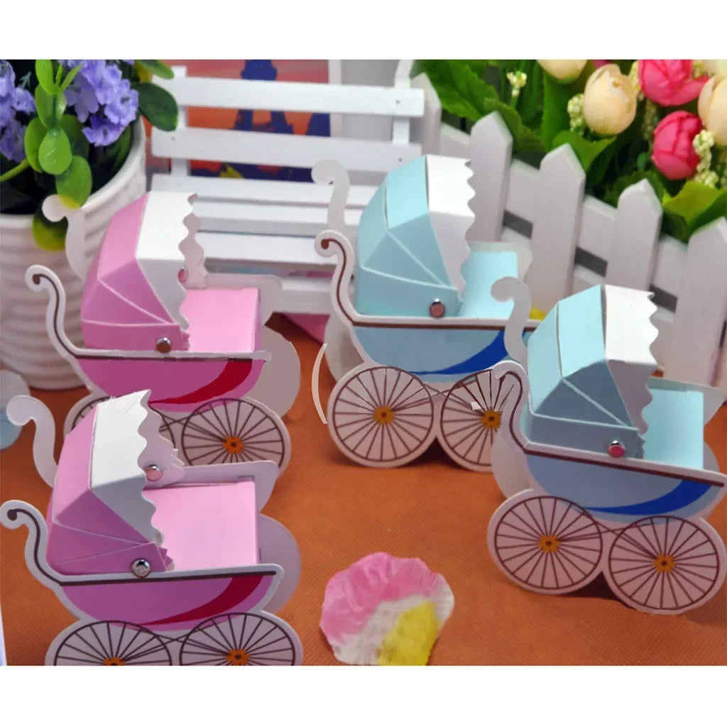 10pcs Babyshower Candy Box Creative Pink Blue Baby Carriage Candy Boxes It's a Boy Or Girl Party Decor Candy Packaging Box