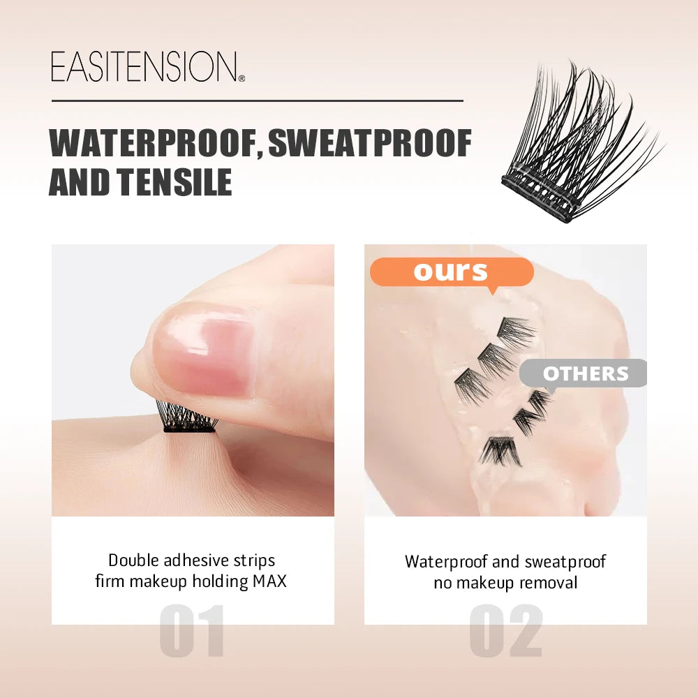 EASITENSION No Glue Needed Self Adhesive Cluster Lash Diy Adhesive Cluster Lashes Extension Reusable Glue-free Lashes