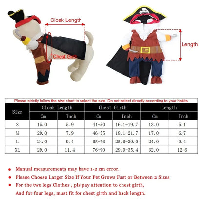 Dog Cosplay Pirate Clothes Funny Halloween Pet Costume For Small Medium Dogs Cat Creative Novelty Puppy Kitten Pug Jacket Coat