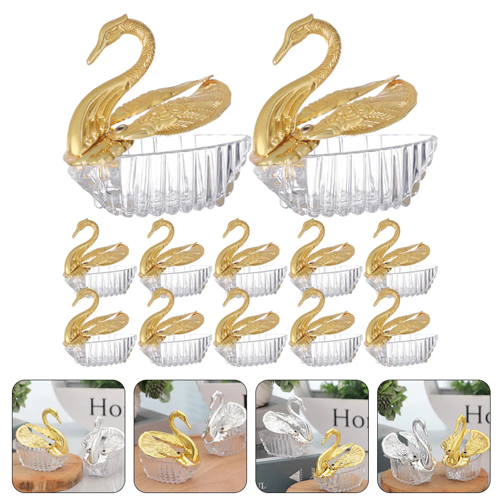 12pcs European Romantic Swan Candy Box Plastic Chocolate Boxes Baby Shower Storage Case Wedding Home Party Favor Supplies