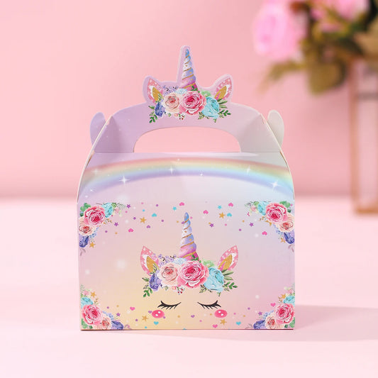 4pcs Candy Boxes Gift Packing Boxes Rainbow Unicorn Birthday Party Decoration Gift Candy Cookie Boxes Baby Shower Party Supplies