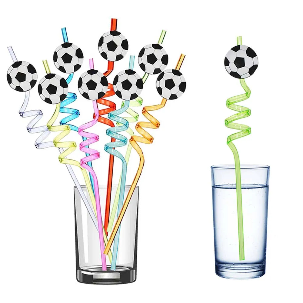 Straws for Soccer Party Favors Reusable Plastic Straws Boys Kids Football Soccer Themed Birthday Party Supplies