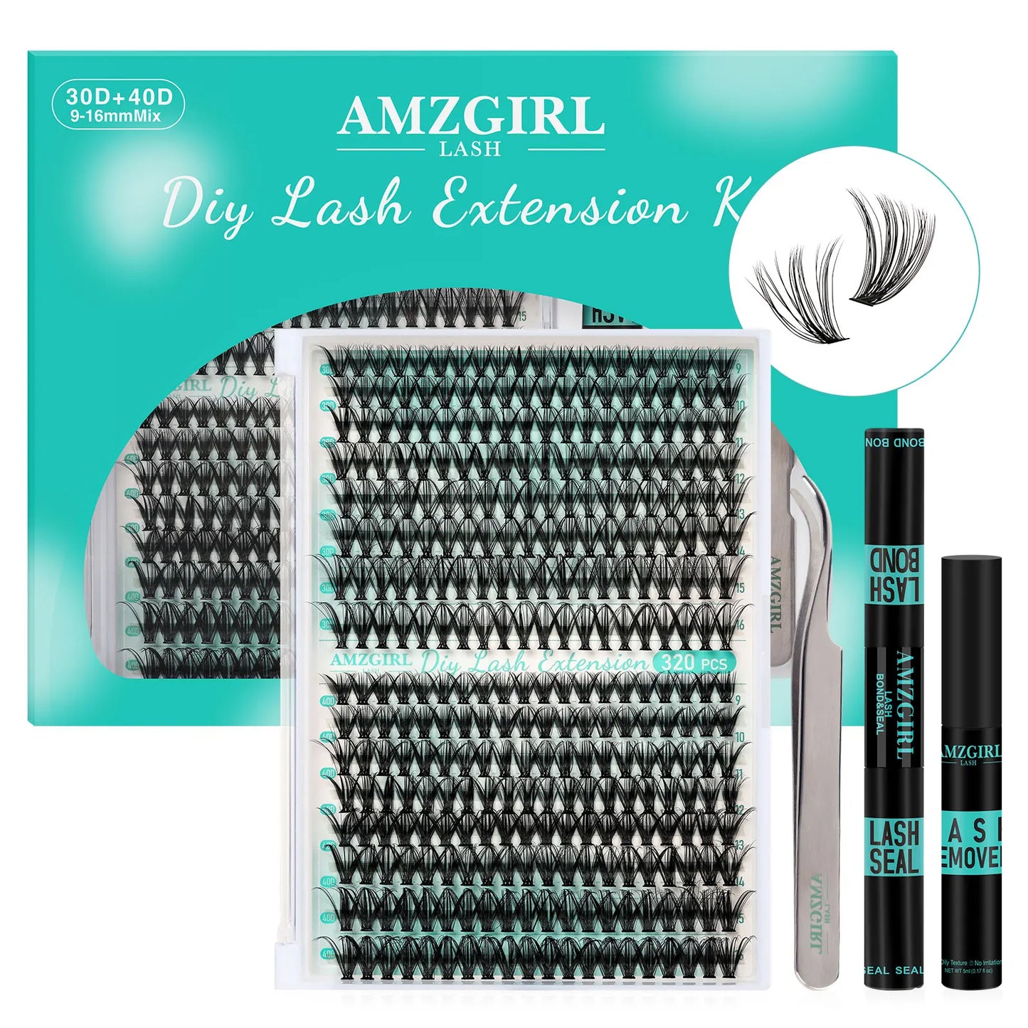 Eyelashes Kit 320pcs Cluster Lashes 30D+40D Waterproof Bond and Seal with Remover Tweezer Premade Fan Lashes