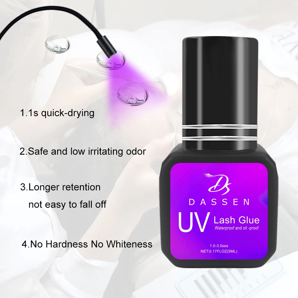 Dassen 5ML 1 Second Fast Drying Strong False Eye Lash Extension UV Glue Adhesive Retention Low Smell Mink Eyelash Glue UV