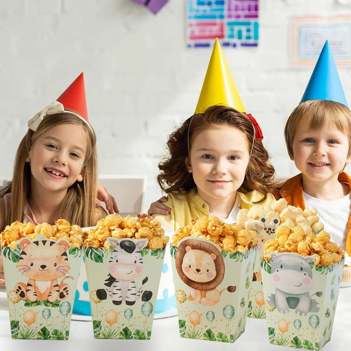 Jungle Animal Dinosaur Popcorn Boxes Zoo Treat Boxes Paper Happy Birthday Party Decoration Kids Party Supplies Gifts Popcorn Box