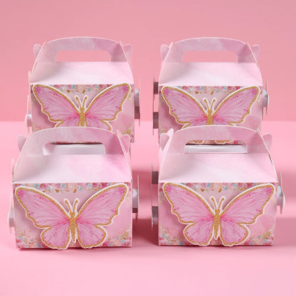 Pink Butterfly Candy Boxes Gift Packing Bags Girl Birthday Party Decoration Baby Shower Gift Box Birthday Supplies Packing Box