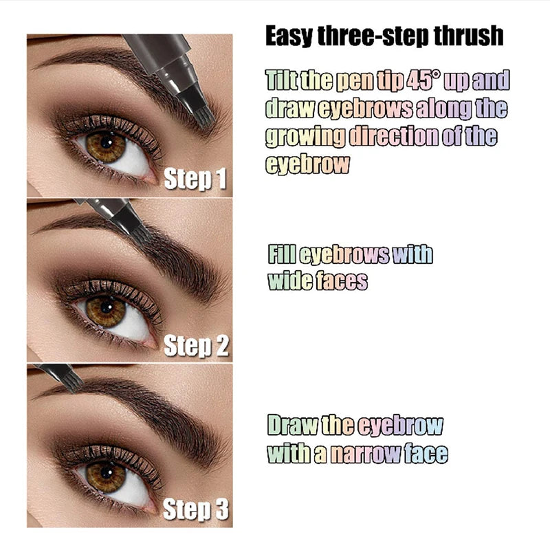 4 Split Head Waterproof Eyebrow Pencil Sweat Proof Liquid Eyebrow Pen Makeup Natural Looking Long Lasting Professional Cosmetic