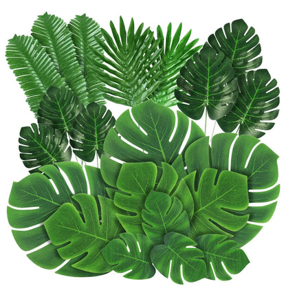 10PCS Tropical Palm Leaves Summer Monstera Artificial Silk Turtle Leaves for Home Hawaiian Luau Beach Wedding Party Decor