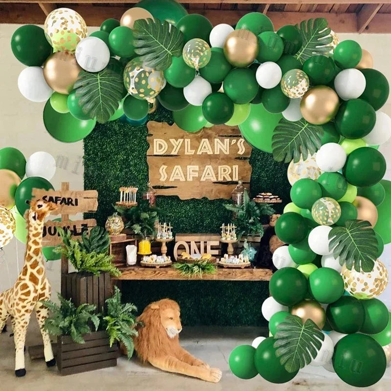 Safari Green Balloon Garland Arch Kit Kids Birthday Party Supplies Deer Pattern Gold Latex Ballons Baby Shower Decoration