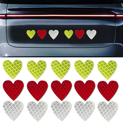 12pcs Heart Shape Reflective Car Stickers Night Warning Mark Reflective Tape Stickers Decoration Decal Car Accessories