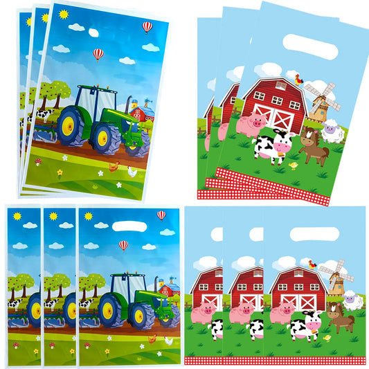 10-50pcs Farm Tractor Animals Party Favor Goodie Treat Bags Cow Sheep Chicken Barnyard Animals Themed Birthday Candy Plastic Bag