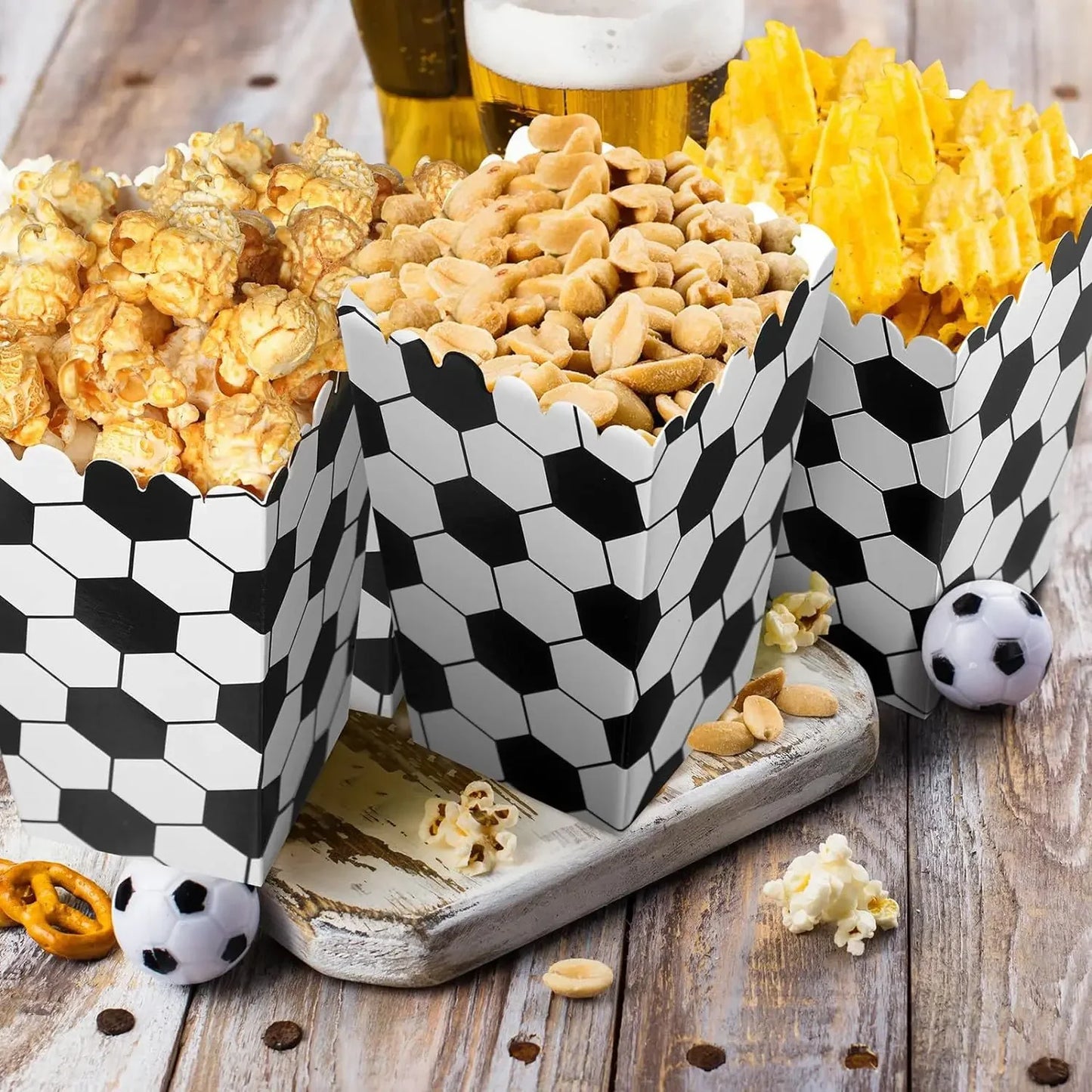 10Pcs Football Theme Party Popcorn Box Sports Soccer Candy Cookie Packing Boxes for Kids Birthday Baby Shower Party Decoration