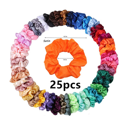 10/20/25pcs Satin Scrunchies Girls Elastic Hair Band Ponytail Holder Ties Rubber Bands Fashion Women Accessories Solid Scrunchy