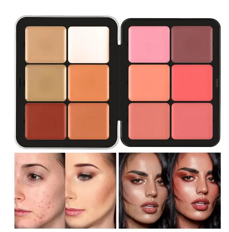 Paleta de blush cremoso de 16 cores, blush fosco, creme de cobertura, blush cremoso de longa duração, corretivo, paleta de maquiagem tudo em um