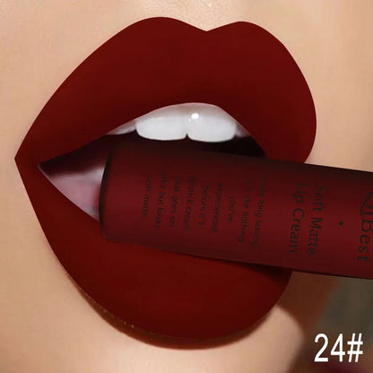 QIBEST Nude Matte Liquid Lipstick Waterproof Long-lasting Lipgloss Velvet Sexy Red Lip Glaze Tint Black Lipstick LipStain Makeup