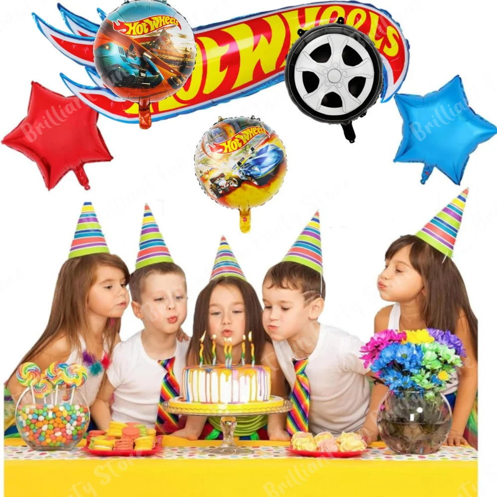 6Pcs Hot wheels Party Balloons Set Hot Race Car Foil Balloon Baby Shower Birthday Party Decorations Kids Classic Toys Air Gifts