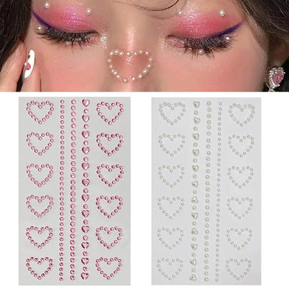 3D Face Jewelry Crystal Diamond Tattoo Stickers DIY Women Eyes Face Body Pink Heart Pearl Rhinestones 3D Makeup Art Stage