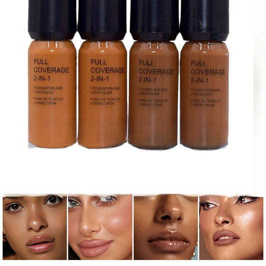 Base e corretivo 2 em 1 Deep Flesh Color Liquid Foundation Glass Hidratante e nutritivo Face Primer Base de maquiagem