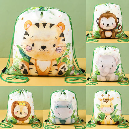 Jungle Animals Drawstring Bag Jungle Safari Birthday Party Decorations Kids Wild One Forest Theme Party Boy Baby Shower Supplies