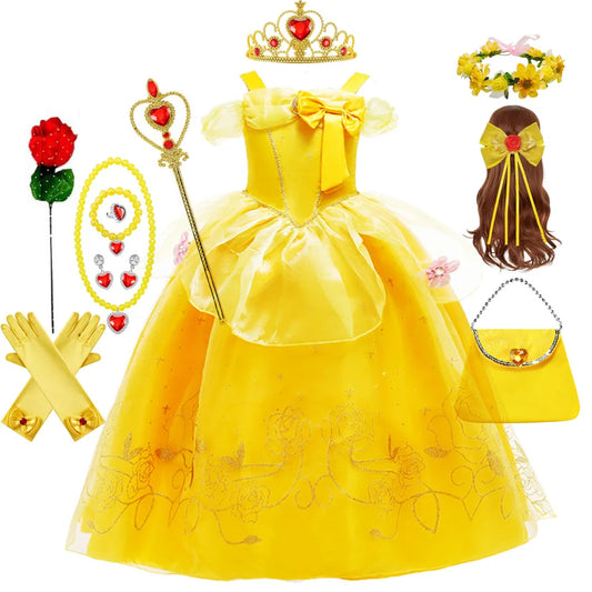 Bella Costume Girl Beauty Dress Kids Birthday Flower Clothes Children