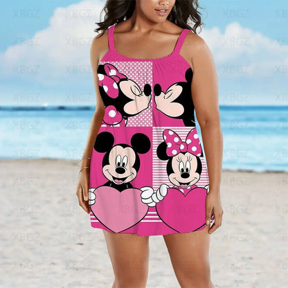 Plus Size Dresses Loose Summer Outfits Woman 2022 Boho Chic Elegant Dress Cartoon Women Sleeveless Sexy Print Disney Mickey New