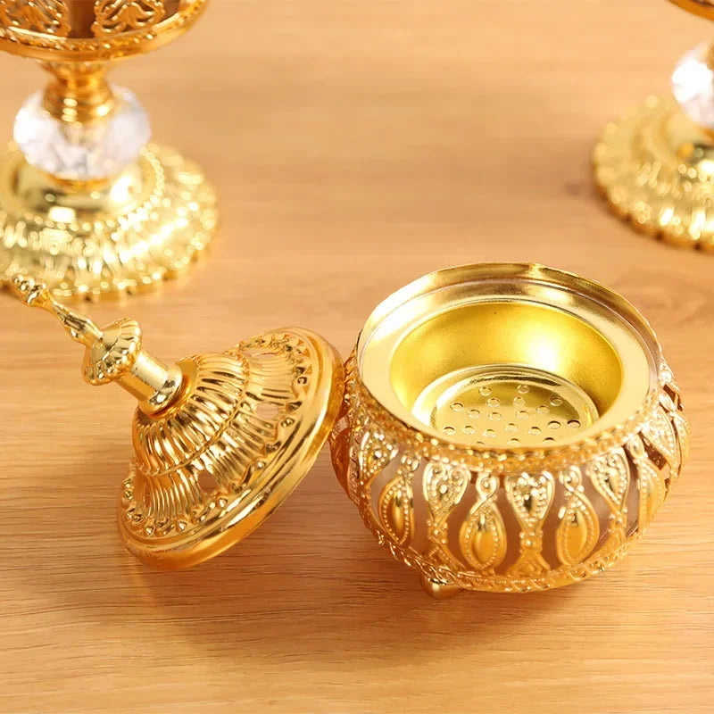 Incense Burner Hollow Golden Tower Cone Burner Arabic Style Censer Holder for Home Hotel Ornament Bakhoor Ash Catcher Burners