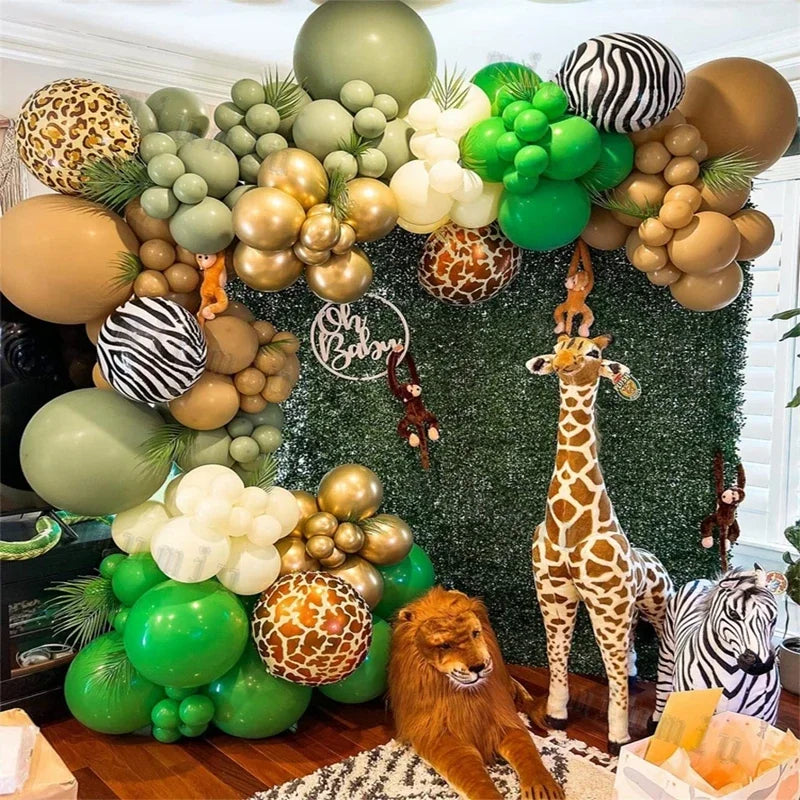 Safari Green Balloon Garland Arch Kit Kids Birthday Party Supplies Deer Pattern Gold Latex Ballons Baby Shower Decoration