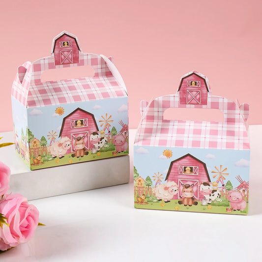 Farm Candy Box Farm Cow Gift Box Birthday Party Supplies Fruit Favors Bag Biscuit Cake Box Kids Baby Shower Party Decorations