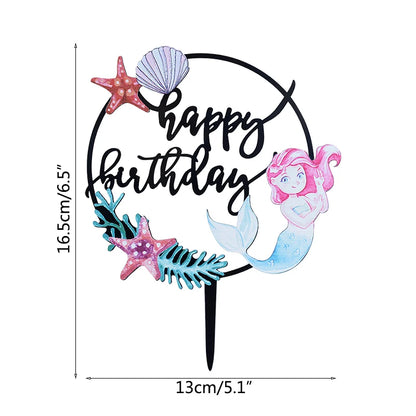 Happy Birthday Acrylic Cake Insert Card Marine Mermaid Starfish Letter Cake Toppers Birthday Party Bake Decoration Supplies