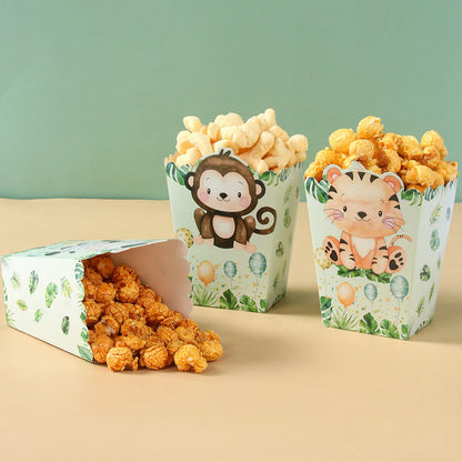 Jungle Animal Dinosaur Popcorn Boxes Zoo Treat Boxes Paper Happy Birthday Party Decoration Kids Party Supplies Gifts Popcorn Box