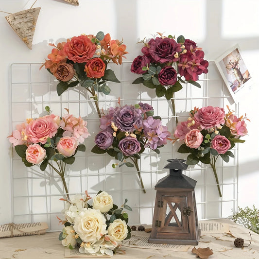 Artificial Flowers with Hydrangea  Silk Fake Flowers 1 Bouquets for Home